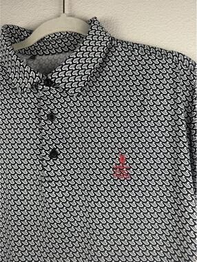 Under Armour Playoff Polo Shirt Mens L Black Pattern Golf Polo Fields Logo
